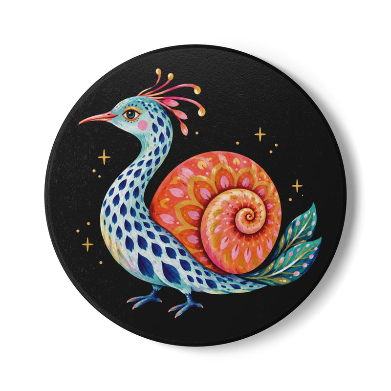 Bird-Snail Ceramic Coaster – Surreal Cork-Backed Drink Coaster