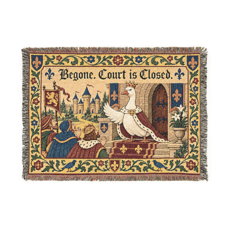 Royal Goose Woven Cotton Throw Blanket – “Begone. Court is Closed.”