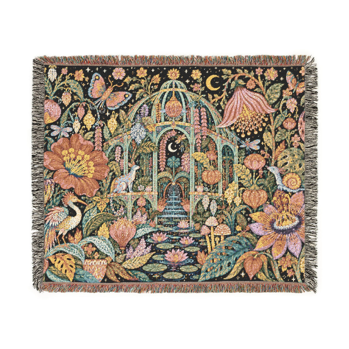 Impossible Greenhouse Woven Cotton Throw Blanket – Surreal Botanical Tapestry