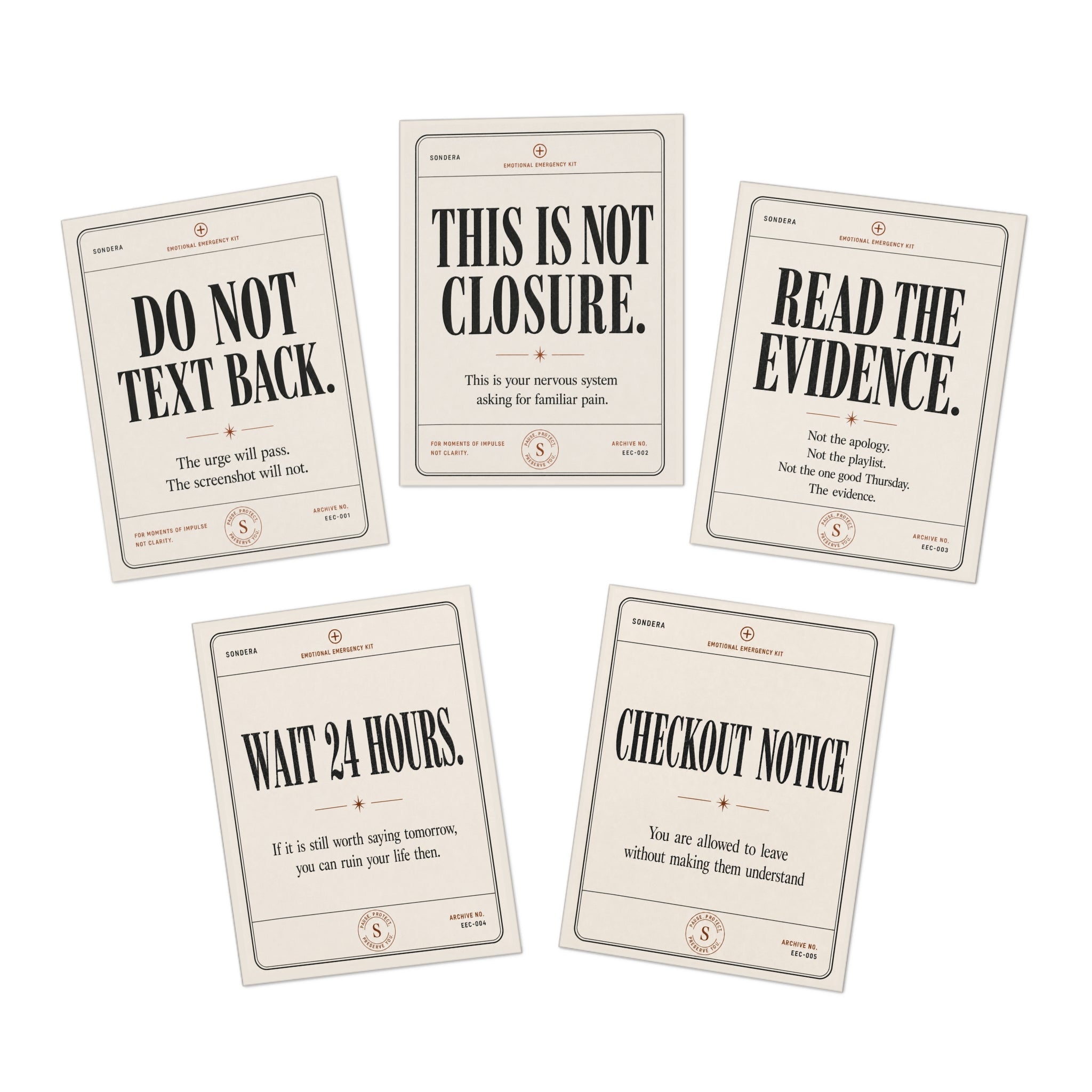 Do Not Text Back emergency card set by Sondera — 5-pack no contact greeting cards