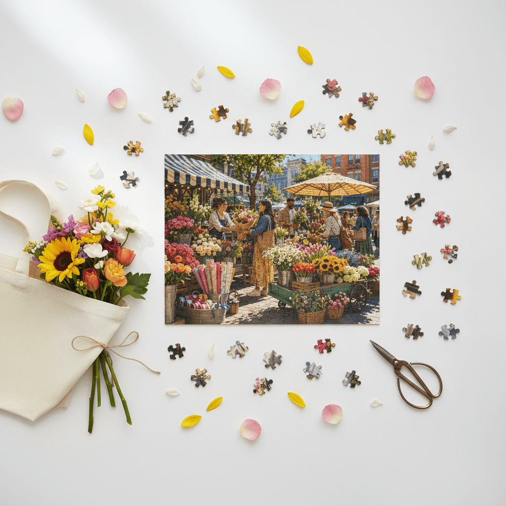 Flower Market Morning Puzzle Flat Lay