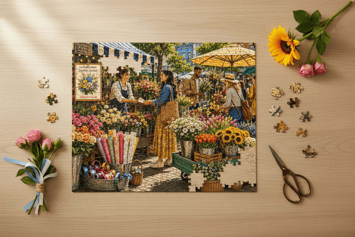 Flower Market Morning - Partially Completed Puzzle