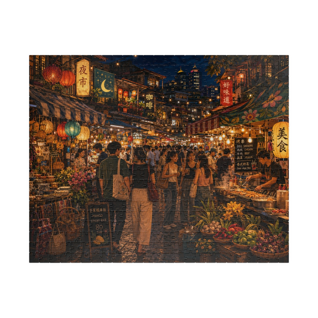 Night Market 520-piece jigsaw puzzle artwork by Sondera Piece Club