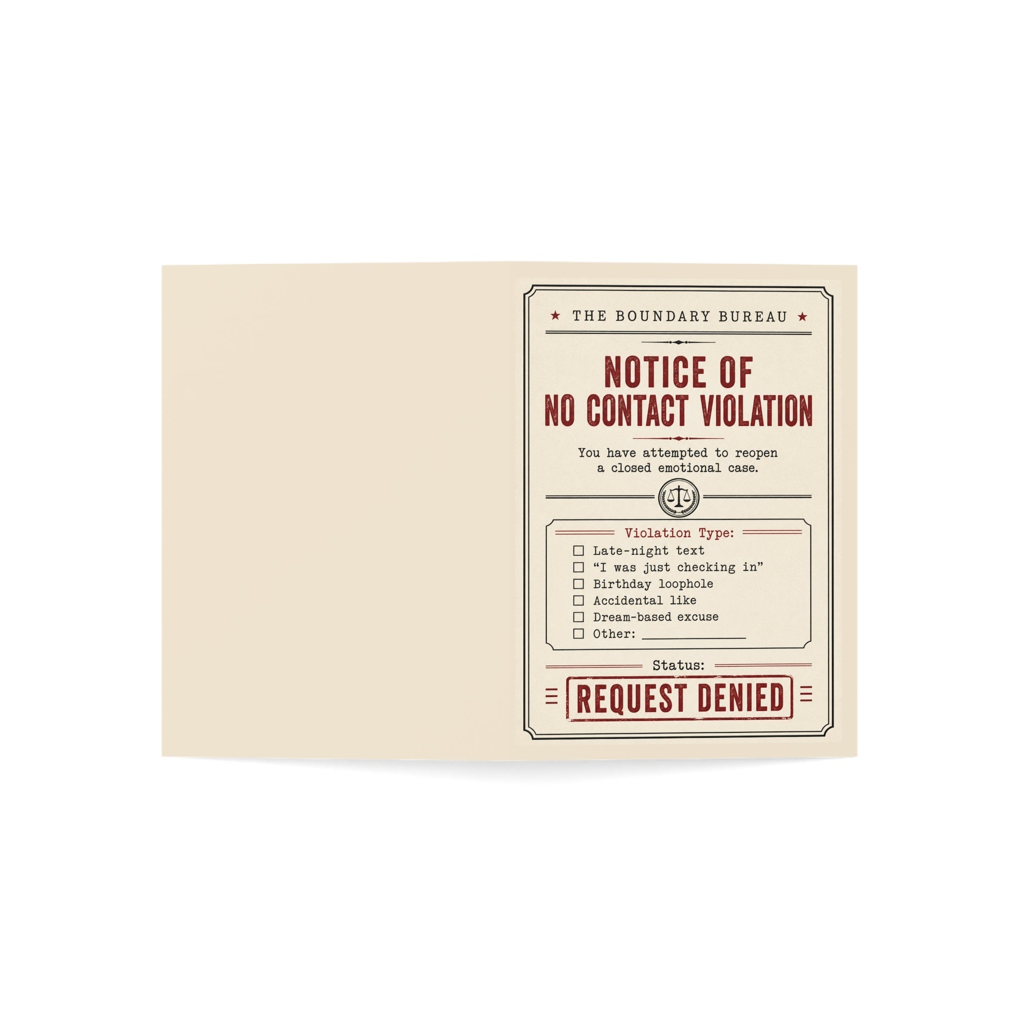 No Contact Violation notice card by Sondera — 5x7 no contact gift card with envelope