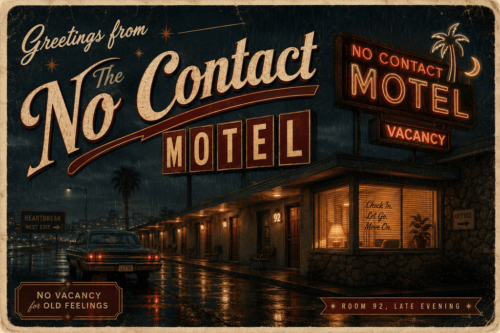 Greetings from The No Contact Motel 4 x 6 souvenir postcard by Sondera