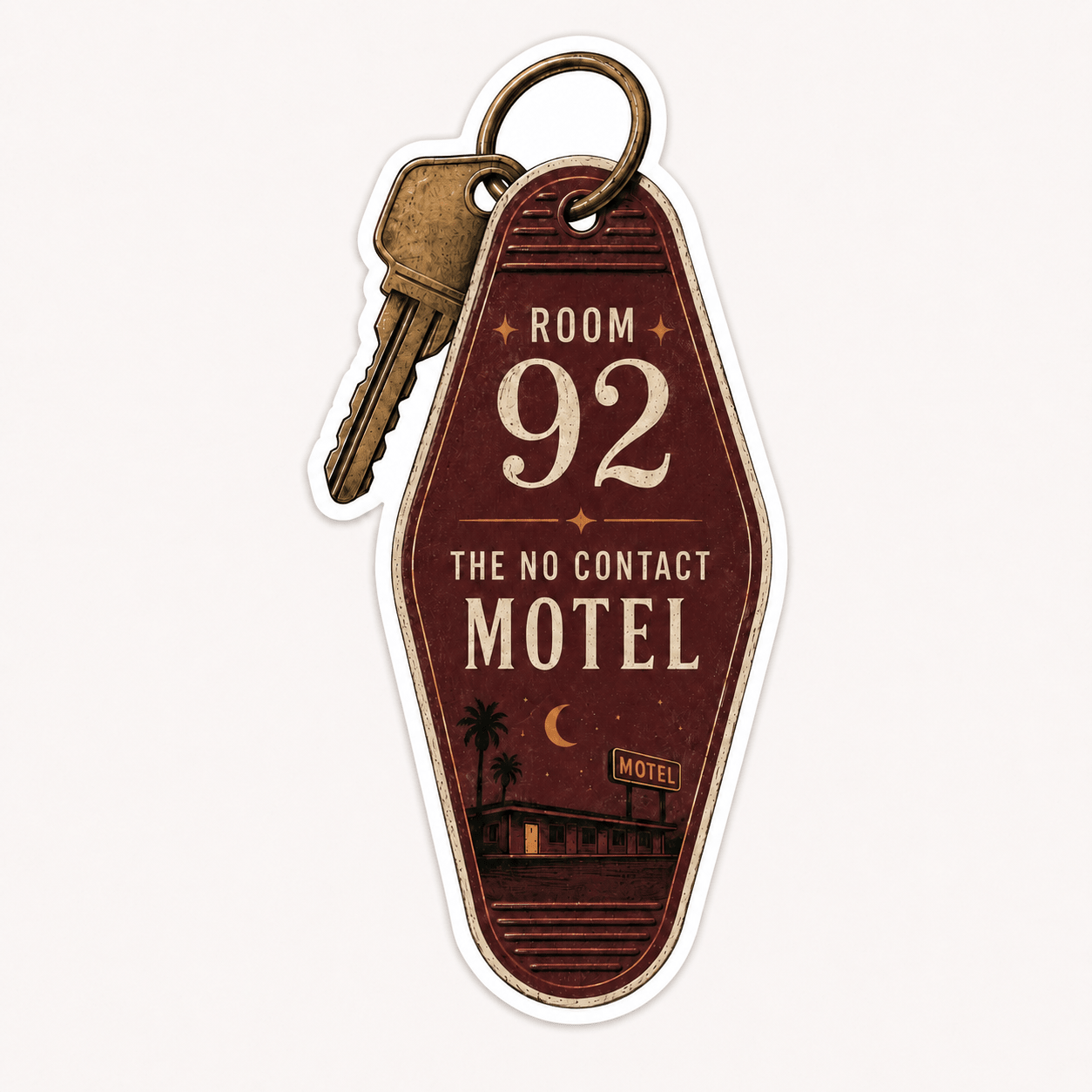 Room 92 The No Contact Motel 5.5 x 5.5 motel key tag illustration sticker by Sondera