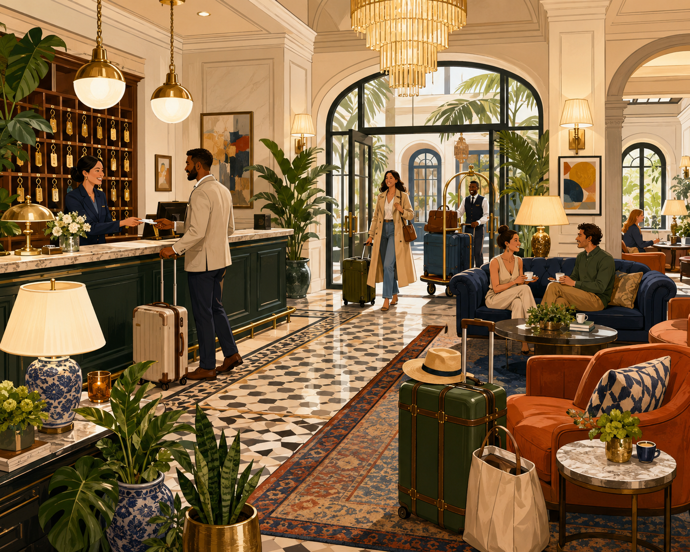 Late Checkout illustrated hotel lobby jigsaw puzzle by Sondera Piece Club