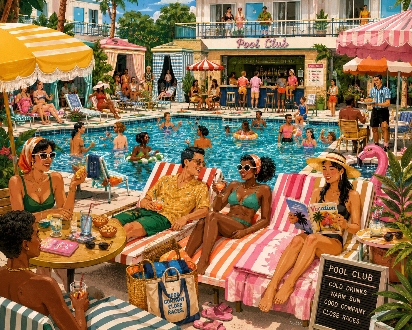 Pool Club retro resort swimming pool jigsaw puzzle by Sondera Piece Club