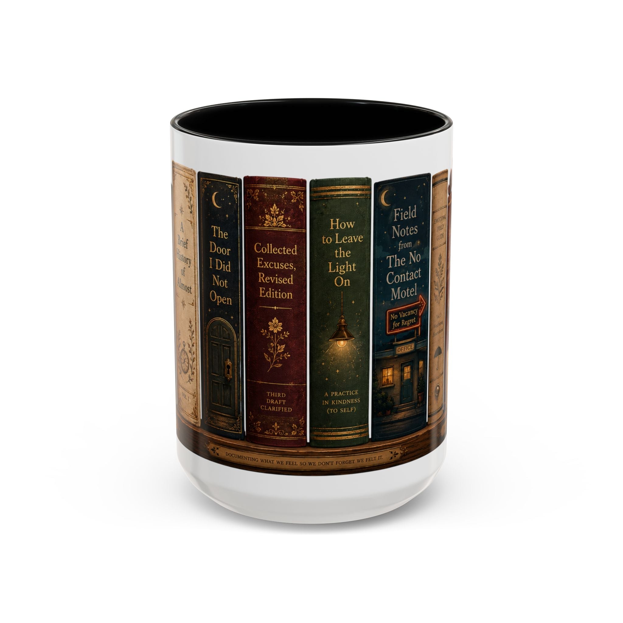 Eleven ounce Feeling Archive Library accent mug in black